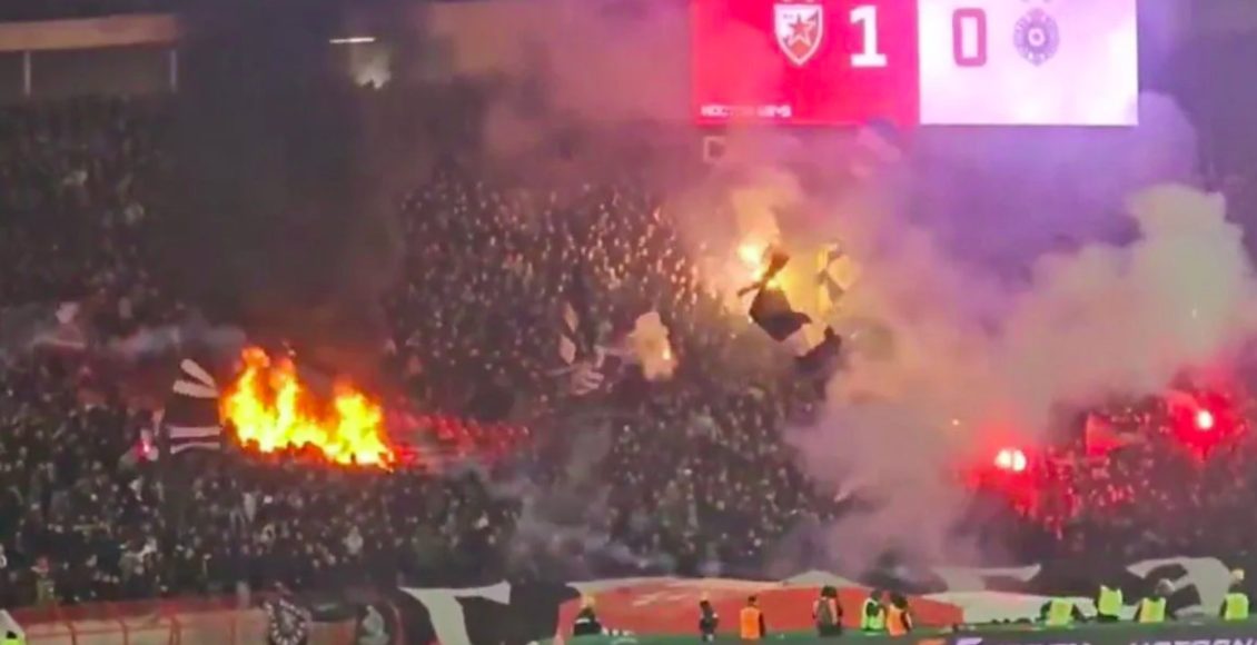 Παρτίζαν:-Φωτιά-στο-γήπεδο-έβαλαν-οι-οπαδοί-της-στην-ήττα-από-τον-Ερυθρό-Αστέρα