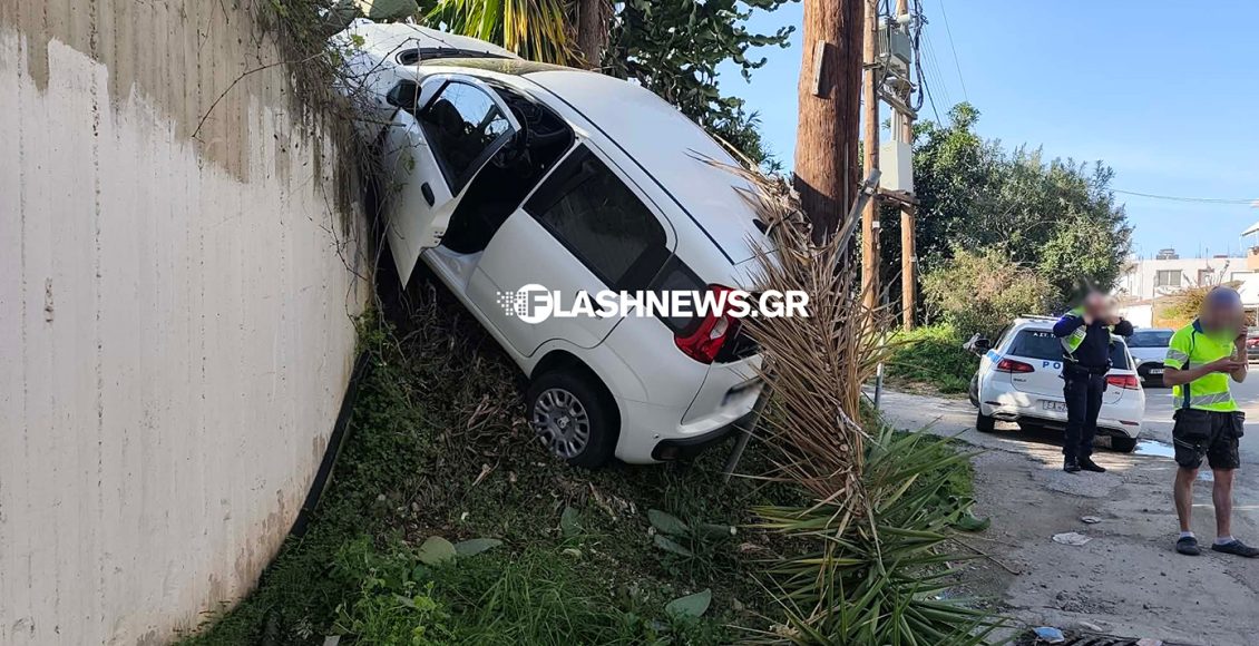 Χανιά:-«Βουτιά»-για-αυτοκίνητο-στην-έξοδο-του-κόμβου-Μουρνιών
