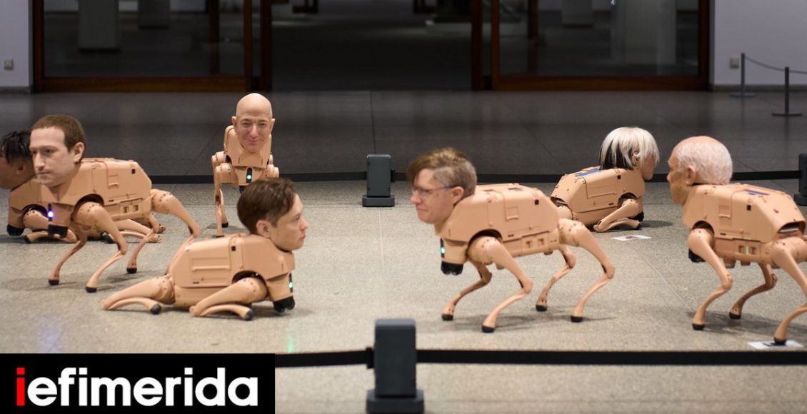 Ρομποτικά-σκυλιά-με-κεφάλια-του-Μασκ,-του-Μπέζος-και-του-Ζούκερμπεργκ,-σε-δυστοπική-έκθεση-στο-Βερολίνο-Βίντεο,-φωτογραφίες