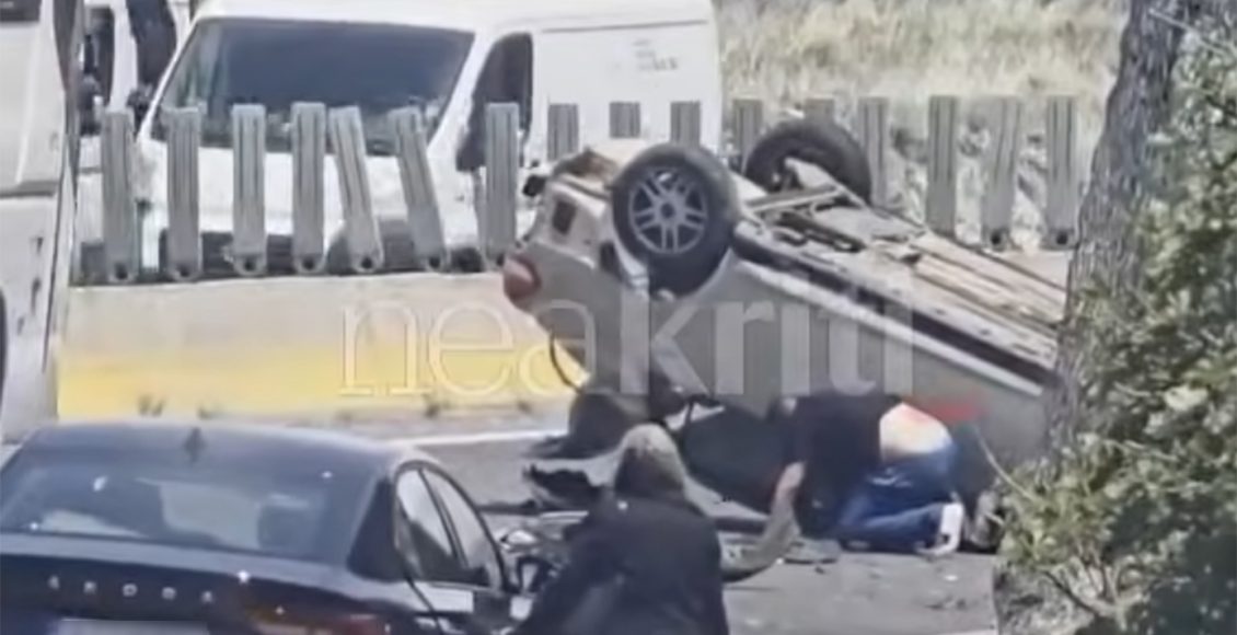 Άλλο-ένα-τροχαίο-στον-ΒΟΑΚ:-Το-αυτοκίνητο-τούμπαρε-στη-μέση-του-δρόμου-–-Δείτε-το-βίντεο