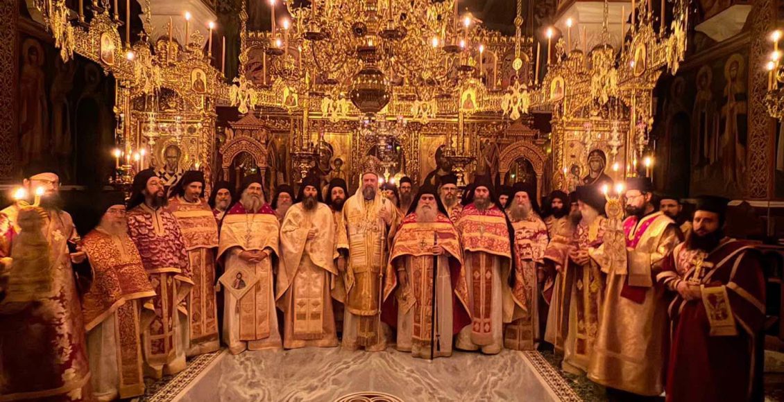 Ο-Θεσσαλονίκης-Φιλόθεος-στην-Αγρυπνία-για-την-Αγία-Σκέπη-στο-Χιλανδαρινό-Κελλίο-Αγίου-Νικολάου-Μπουραζέρι-Αγίου-Όρους